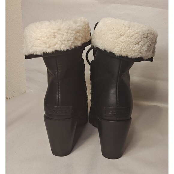 Sorel After Hours Lace Up Boot Women's 6.5 Black Leather Shearling Top Roll - Picture 6 of 11